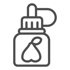 Jar with pear line icon, vaping concept. Vector graphics. Liquid filling sign on white background, outline style icon for mobile or web design.