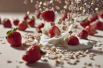 A strawberry and oatmeal milkshake with a splash of milk