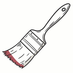 A simple hand drawn illustration of a paintbrush with red paint on its bristles against a white background