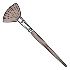 A simple illustration of a fan brush with a brown handle and silver ferrule on a white background