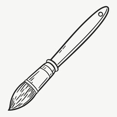 Simple black and white line drawing of a paintbrush with a pointed tip and a hole in the handle