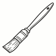 Simple black and white line art illustration of a paintbrush with a long handle and bristles