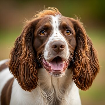 Adorable English Springer Spaniel Dog Portrait with Focused Gaze.