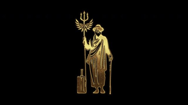 Male priest with slightly reflected outlines on a gold foil-like surface, loop, alpha channel

