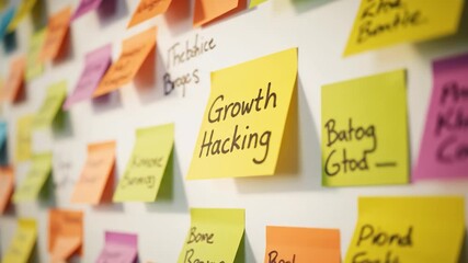 Colorful Sticky Notes Wall Engaging Business Strategies and Growth Concepts for Creative Brainstorming Sessions and Effective Organization of Ideas and Diverse Topics