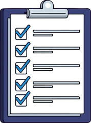 Illustration of clipboard with a checklist and five completed tasks