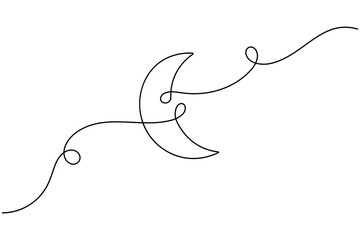 Modern moon continuous one line drawing minimalist creative greeting card outline vector illustration