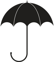 Simple black umbrella silhouette graphic symbol for protection against rain weather elements