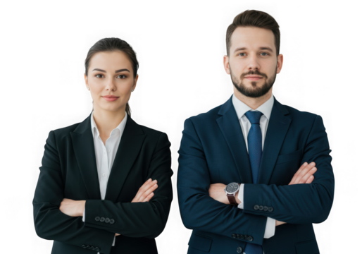 Confident business team standing together isolated on transparent background