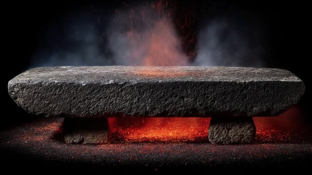 Stone slab with fire effect dark background for product display