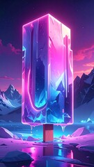 A Neon Illuminated Ice Pop Sculpture in a Winter Wonderland Landscape Display