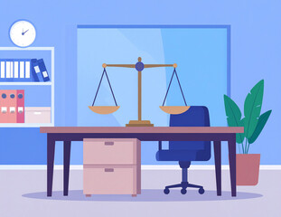 Flat Minimalist Illustration of Scales in Office Setting