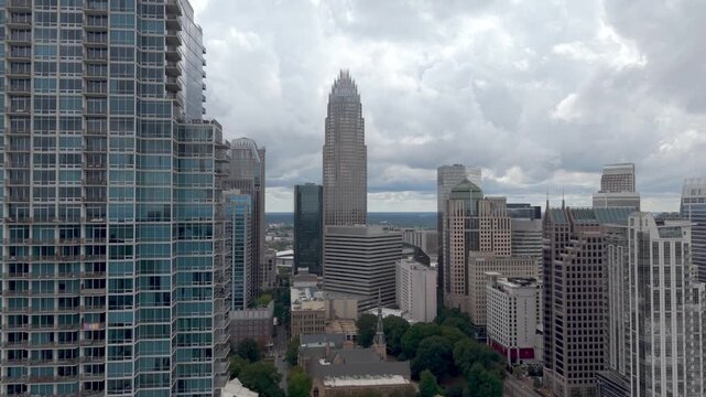 aerial pullout ms from the charlotte nc, north carolina skyline