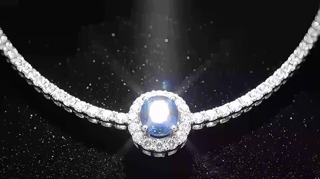 A stunning gemstone necklace with a large blue gemstone in the center.