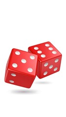 A Vivid Depiction of Two Red Dice Casting Shadows on a White Surface