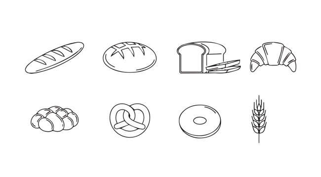 Vector art of bread line art set