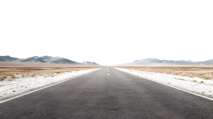 Empty straight asphalt road in the desert isolated on a transparent background
