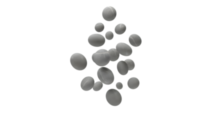 Floating gray stones isolated on white background create a surreal composition