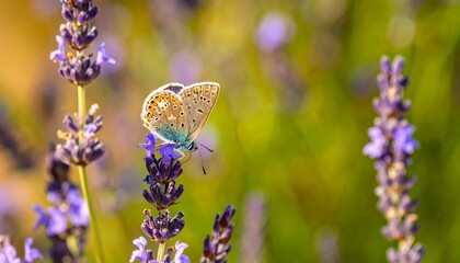 Butterfly on lavender flowers in a summer garden