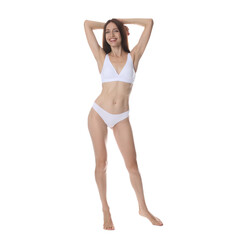 Fototapeta premium Woman with slim body on white background