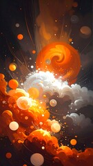 Abstract Energetic Nebula of Orange and White: A Cosmos of Explosive Beauty