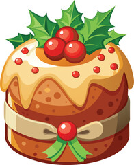 Christmas Panettone Celebration golden bread with white icing and red decoration