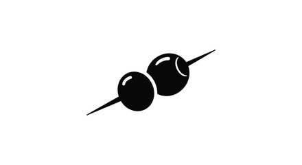 Simple black and white illustration of olives on a cocktail stick