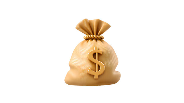 Money Bag with dollar sign 3d icon in cartoon plastic style  isolated on a transparent  background