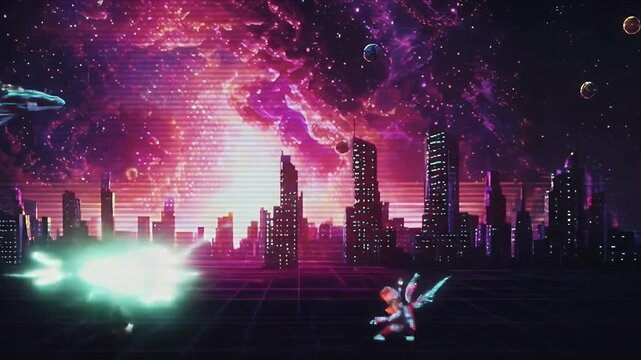 Epic Sci Fi Cityscape Battle with Spaceships and Lasers.