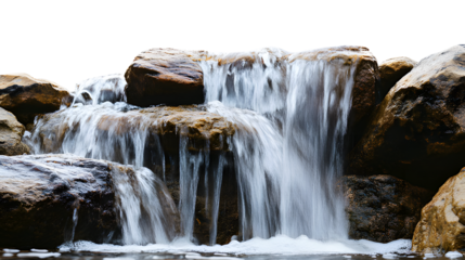 Wide waterfall cascading over rocks with isolated on a transparent  background