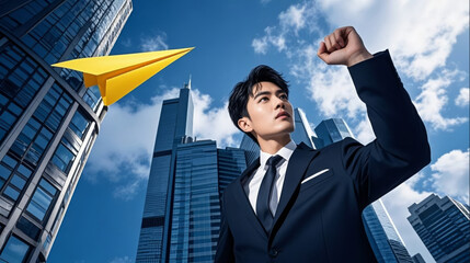 Business elite letting dreams fly career planning success motivational background