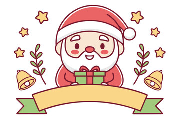 Adorable cartoon santa claus holding gift festive holiday celebration christmas present joyful season