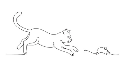 line drawing of cat chasing mouse