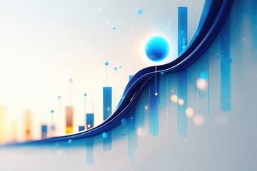 Abstract representation of financial growth and data analysis with glowing blue sphere and digital bar charts