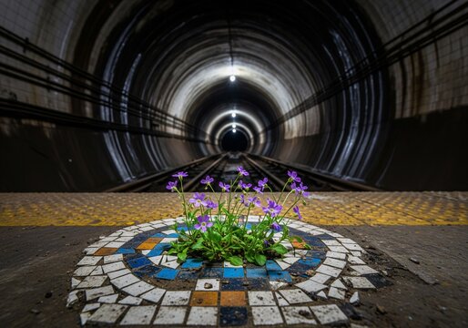 tunnel of light with flower - Powered by Adobe