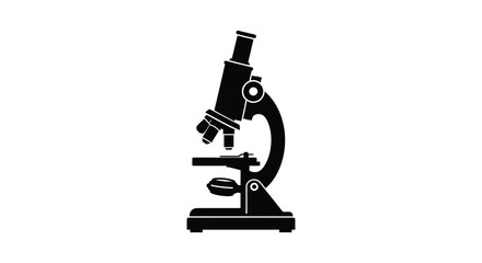 Simple black silhouette illustration of a classic laboratory microscope design