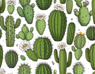 Cactus pattern on white background