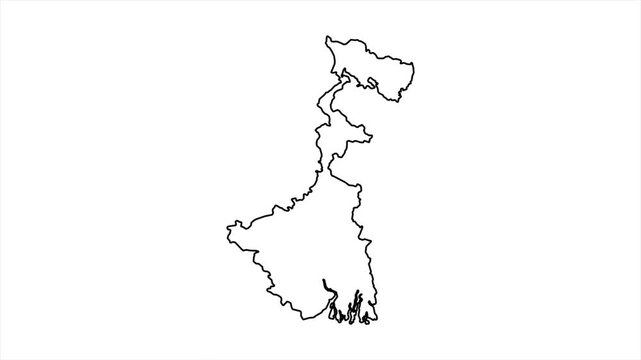west bengal outline, india state border, map line animation, geographic territory shape, political outline background
