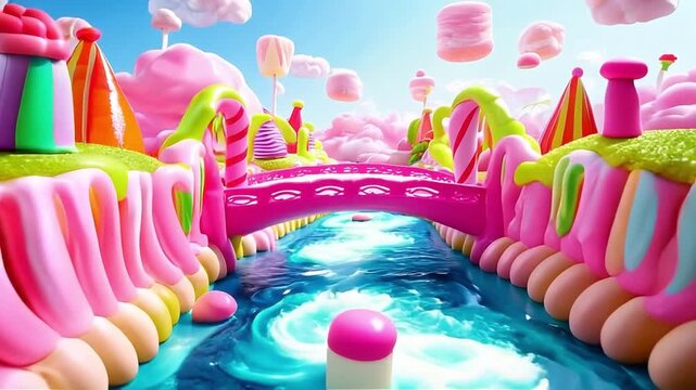Magical candy land with sweet scenery with colorful vibes