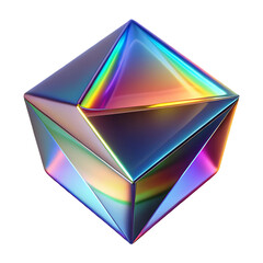 Abstract Iridescent Icosahedron Shape Against Black Background Modern Art Style