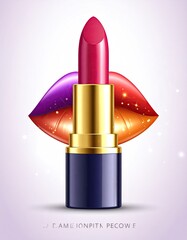 Glossy lipstick, vibrant colors,  lips