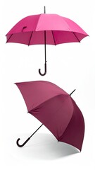 Two vibrant umbrellas, pink and burgundy, displayed vertically