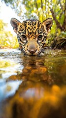 Jaguar Cub in Water.
