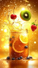 Refreshing Fruit Infused Drink in Mason Jar with Splash