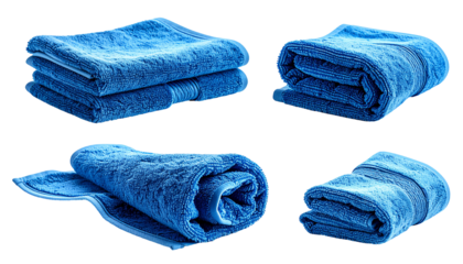 Blue towels stacked & rolled