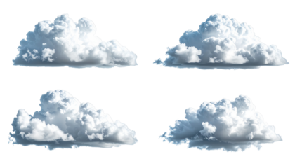 Four fluffy, isolated, white clouds
