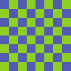 Lime Green and Periwinkle Checkerboard. A striking seamless square pattern blending vibrant chartreuse and muted blue/purple. Great for retro, mod, and unique textile or digital backgrounds.