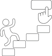 icon of a person climbing a ladder and icon of a finger clicking