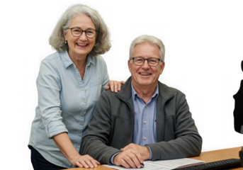 Happy senior couple posing together isolated on transparent background