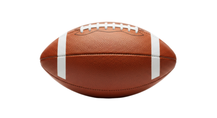 American football isolated on transparent background, brown leather ball with white stripes for sports equipment and game day